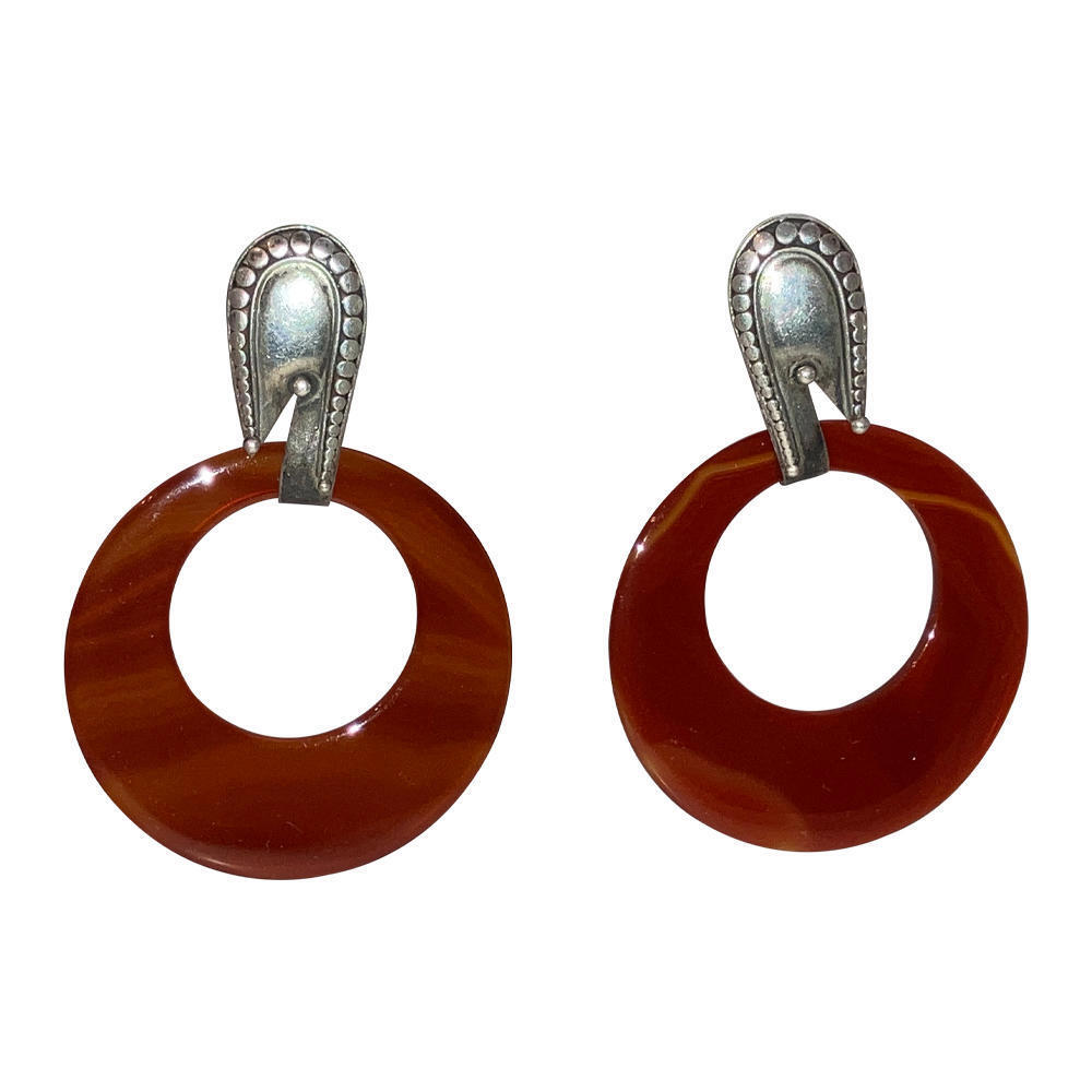 Carnelian Sterling Jumbo Hoop Earrings